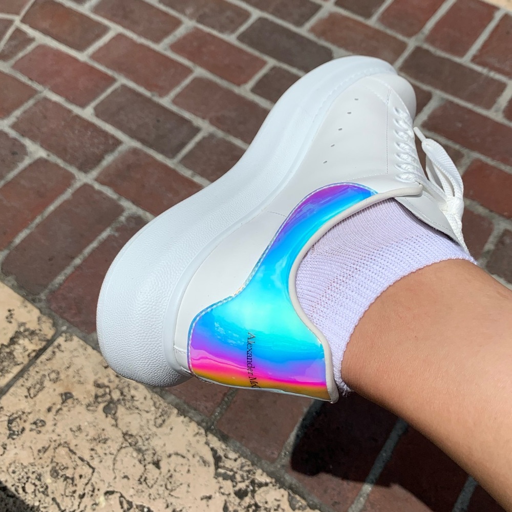 Alexander Mcqueen Oversized Platform Sneakers Leather Wht Iridescent Womens Sz11